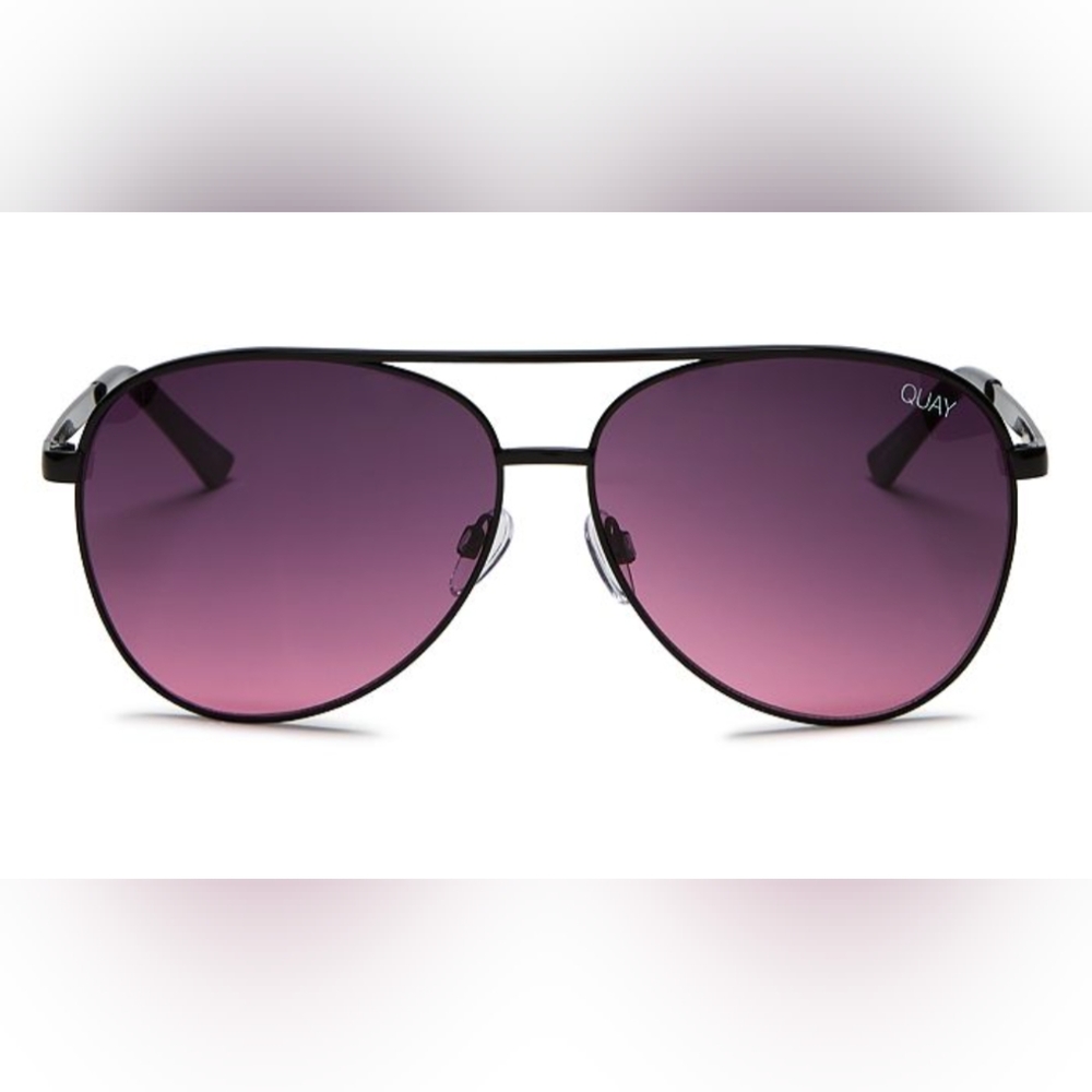 Quay Australia Aviator Black Framed Sunglasses Lens Pink and Purple Blend